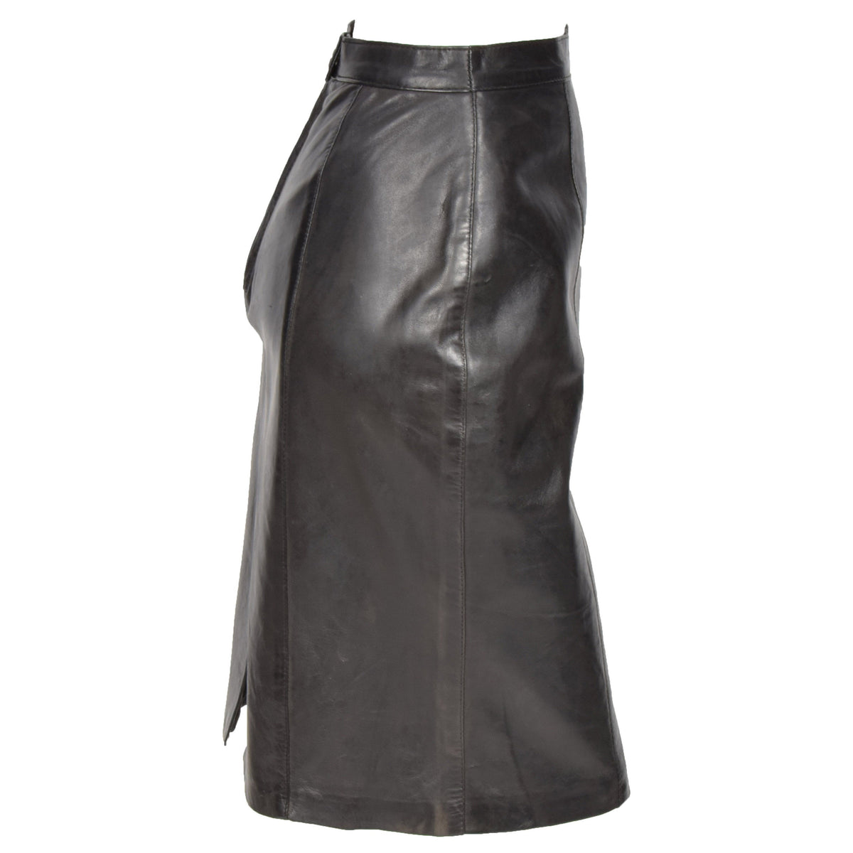 Ladies Leather 22inch Long Knee Length Pencil Skirt SKT1 Black - genuine leather pencil skirt in black