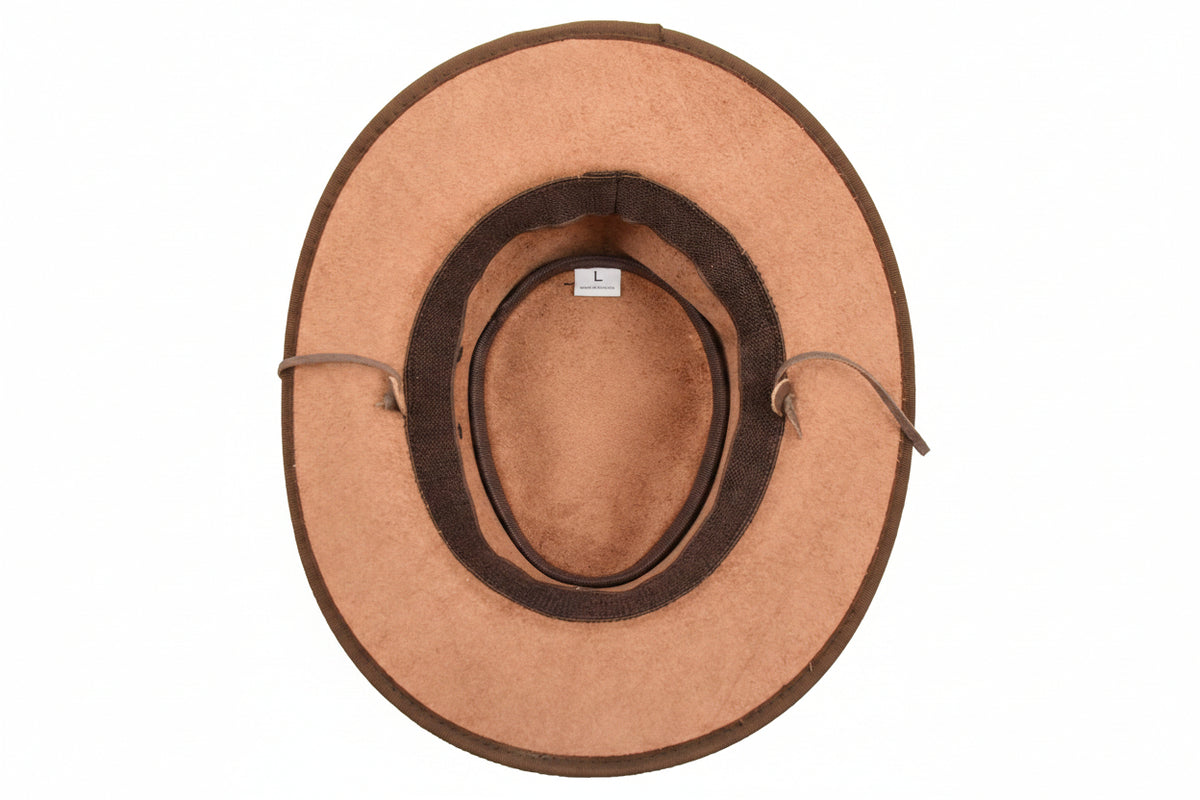 Leather Cowboy Hat Removable Chin Strap Brown - genuine leather cowboy hat in brown with the chin strap is removable.