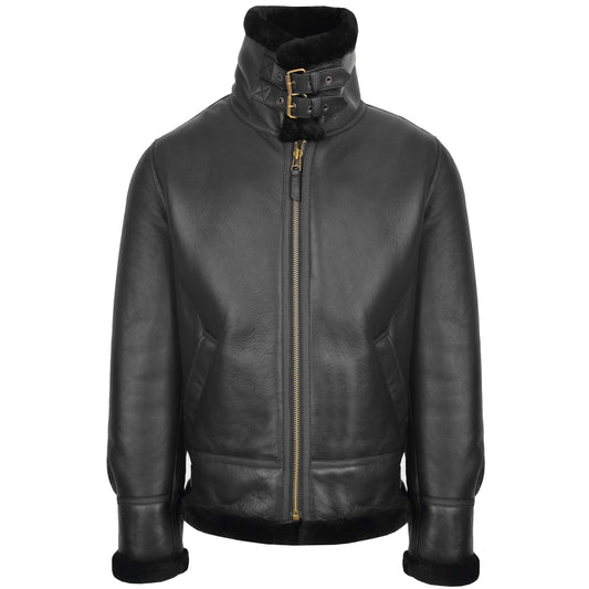 Men's Classic B3 Original Sheepskin Jacket Black - genuine sheepskin jacket in black with b3