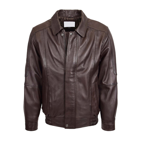 Mens Bomber Leather Jacket Classic Style Jim Brown Nappa - genuine leather jacket in brown nappa with bomber