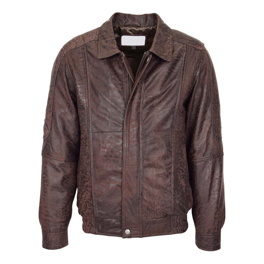 Mens Bomber Leather Jacket Classic Style Jim Brown Nubuck - genuine leather jacket in brown nubuck with bomber