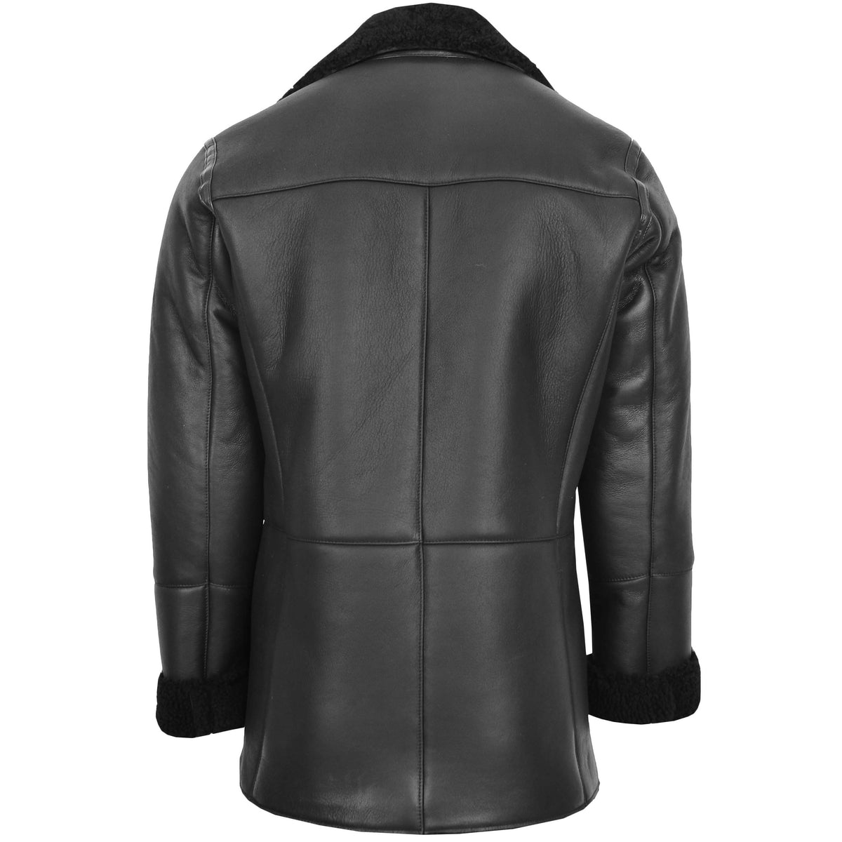 Mens Double Breasted Sheepskin Jacket Theo Black - genuine sheepskin jacket in black with double breasted