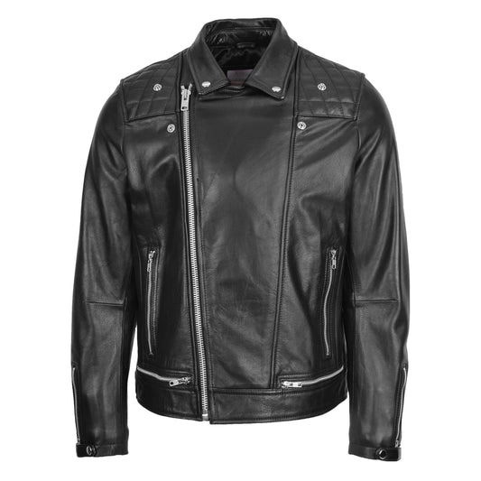 Mens Leather Biker Brando Design Jacket Sean Black - genuine leather jacket in black with biker