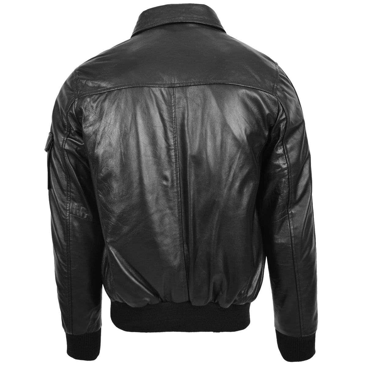 Mens Leather Bomber Jacket with Hoodie Bronx Black - genuine leather jacket in black with four outer pockets