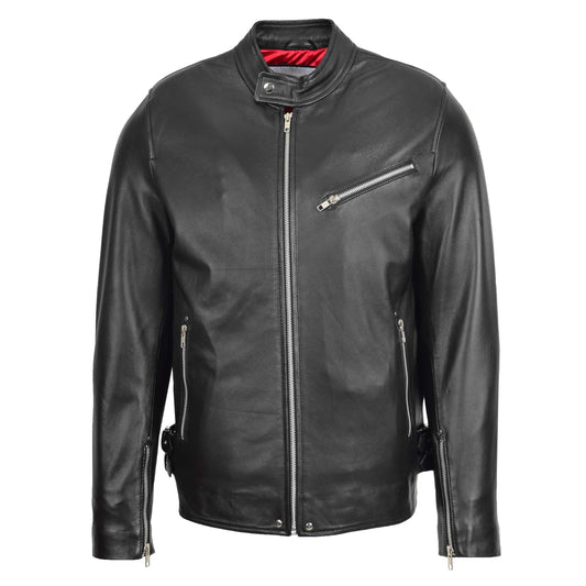Mens Leather Cafe Racer Casual Biker Jacket Gerard Black - genuine leather jacket in black with biker