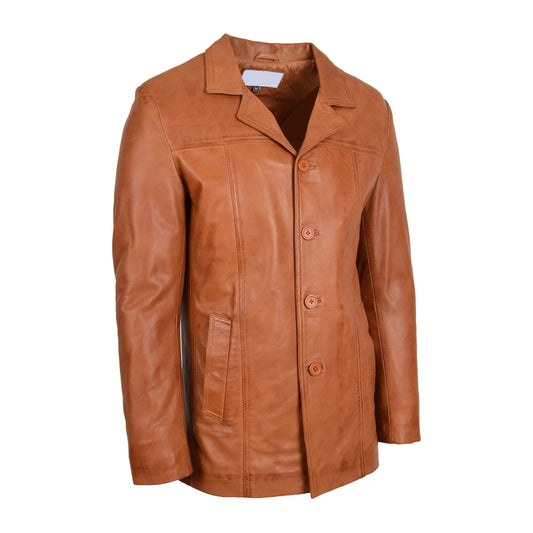 Mens Leather Classic Reefer Jacket Thrill Tan - genuine leather jacket in tan with reefer