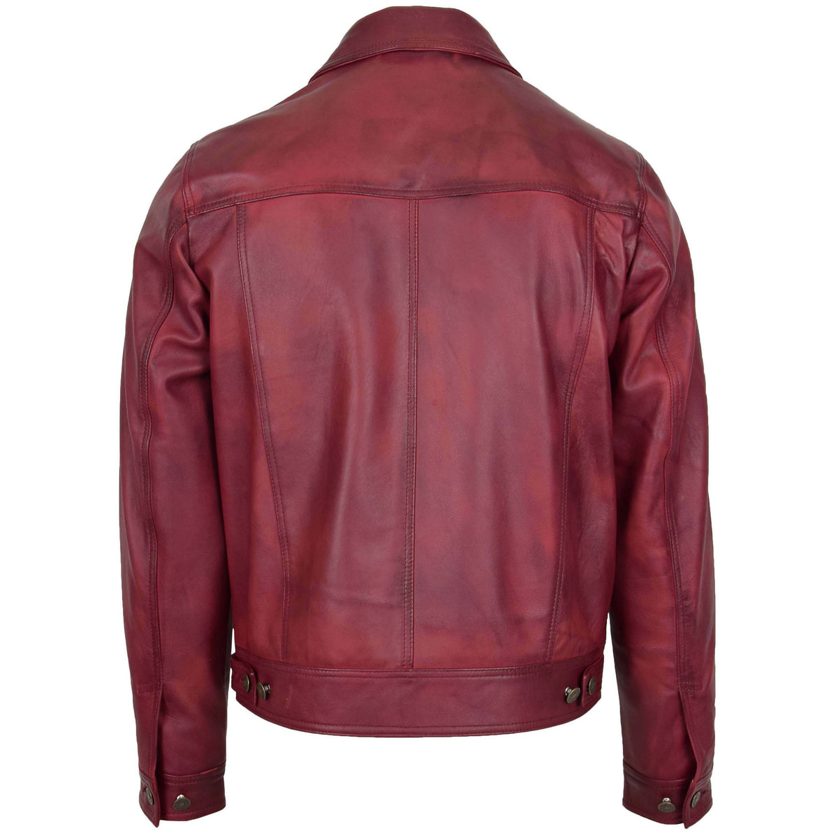 Mens Leather Lee Rider Casual Jacket Terry Burgundy - genuine leather jacket in burgundy with four outer pockets