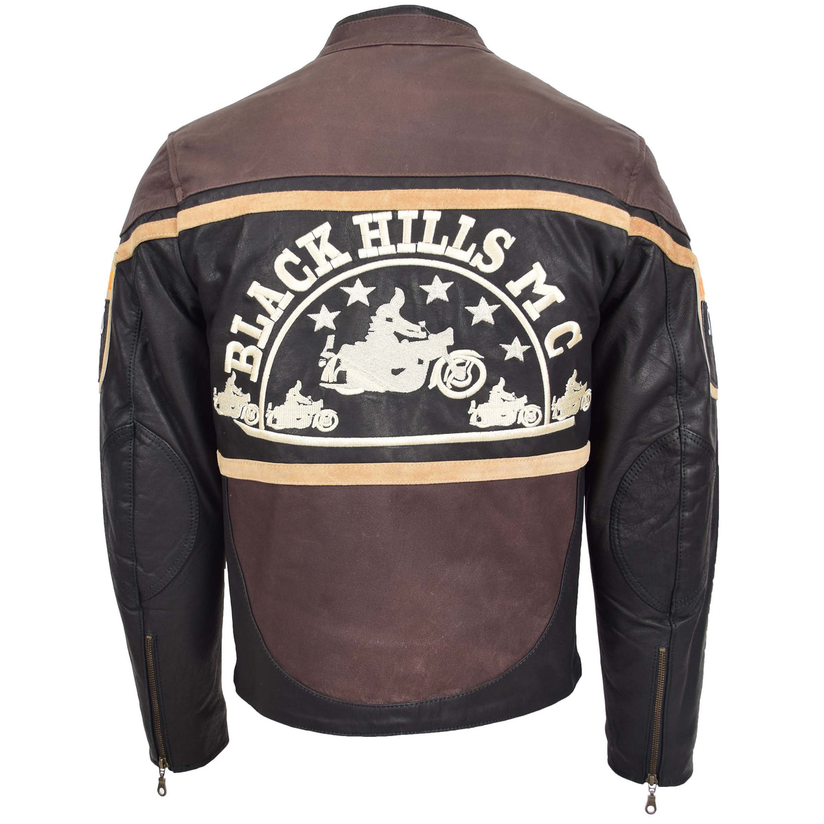 Mens Leather Racing Badges Jacket 'Black Hills' Brown - genuine leather jacket in brown with racing