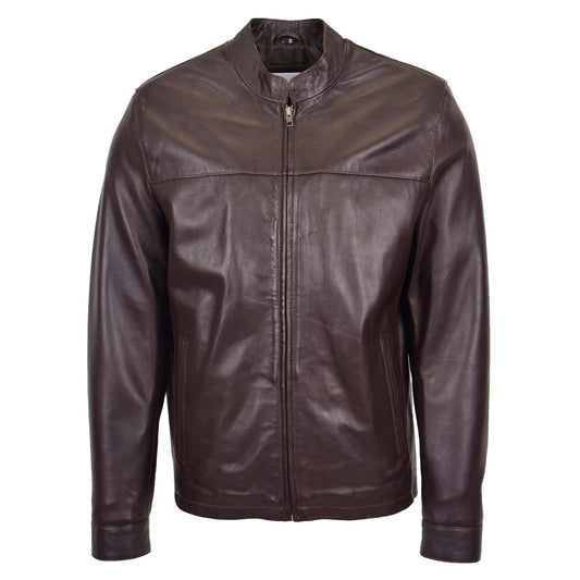 Mens Leather Standing Collar Jacket Paul Brown - genuine leather jacket in brown with two outer pockets
