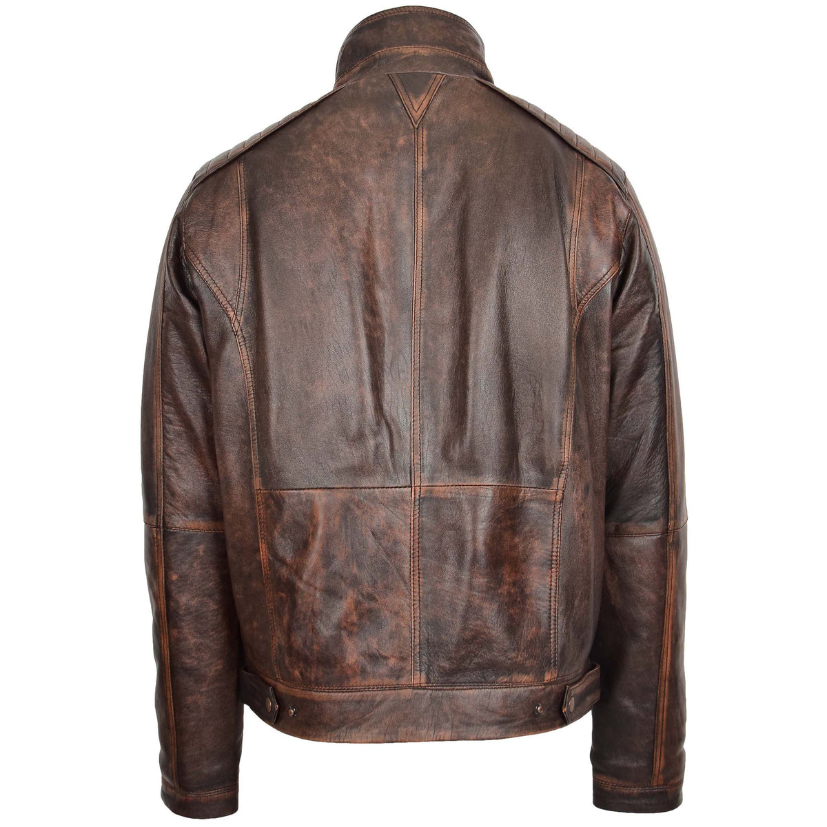 Mens Leather Urban Biker Style Jacket Hugo Brown Vintage - genuine leather jacket in brown vintage with biker
