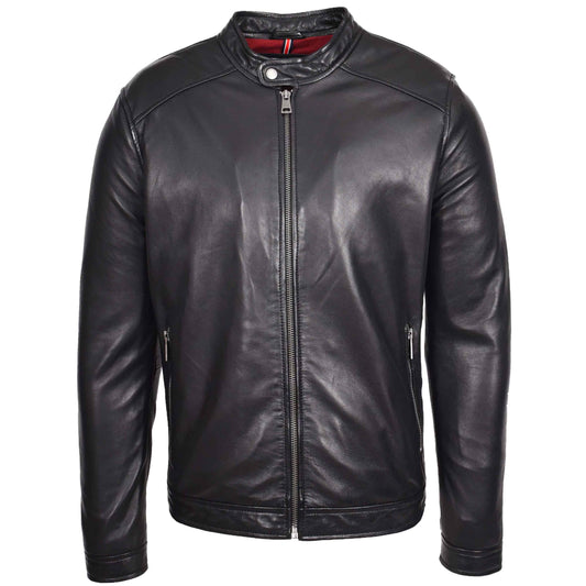 Mens Real Leather Casual Biker Style Jacket Rowan Black - genuine leather jacket in black with biker