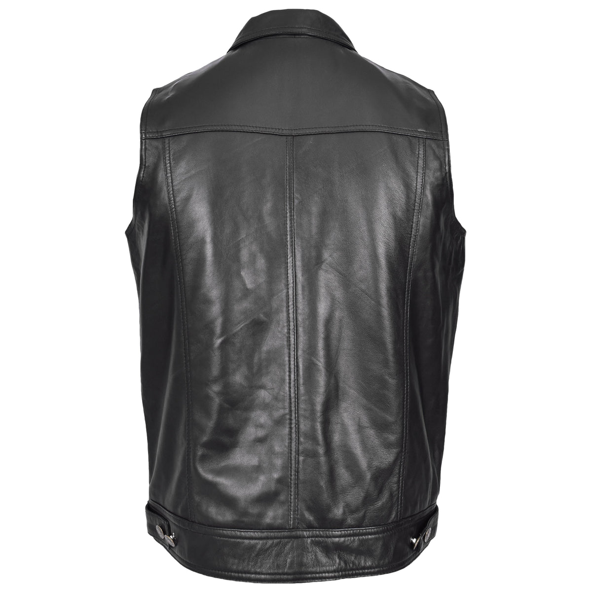 Mens Real Leather Waistcoat Classic Trucker Style Vest Teddy Black - genuine leather vest in black with waistcoat