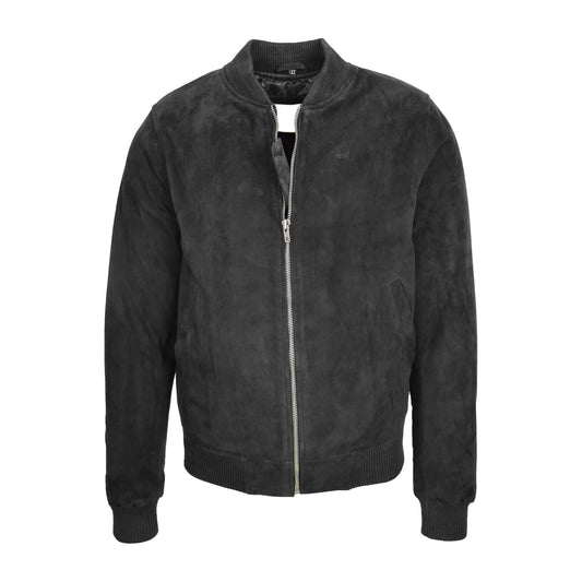 Mens Suede MA-1 Bomber Jacket Trevor Black - genuine suede jacket in black with bomber