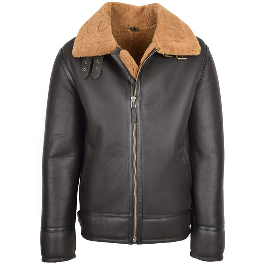Mens Top Gun Style Sheepskin Jacket Oscar Brown Ginger - genuine sheepskin jacket in brown ginger with two outer pockets