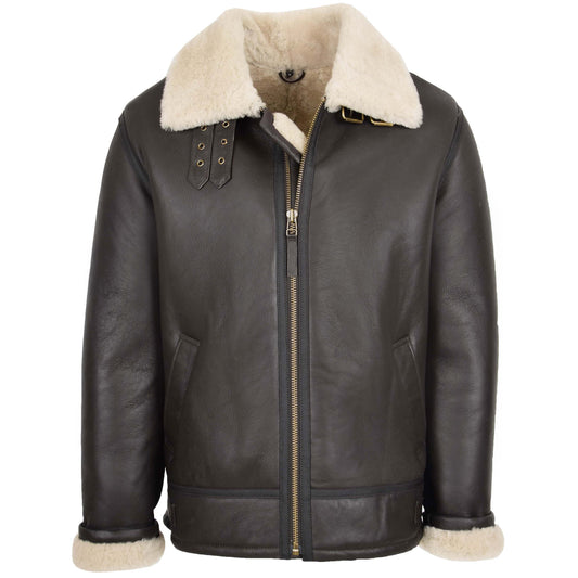 Mens Top Gun Style Sheepskin Jacket Oscar Brown White - genuine sheepskin jacket in brown white with two outer pockets
