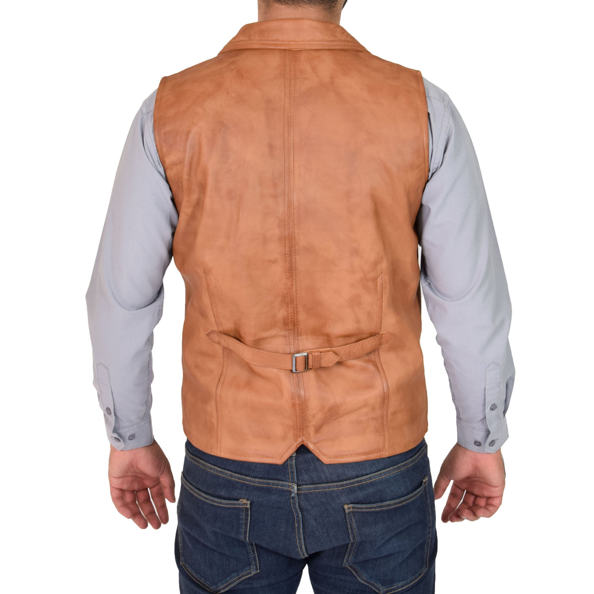 Mens Leather Buttoned Waistcoat Gilet Calvin Tan - genuine leather vest in tan with gilet