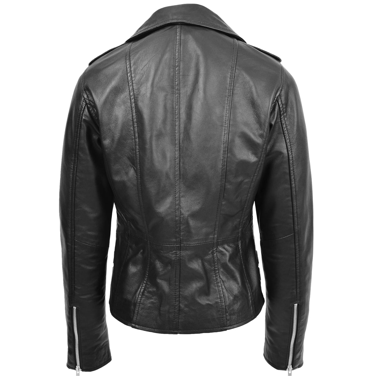 Womens Cross Zip Biker Leather Jacket Cara Black - genuine leather jacket in black with biker