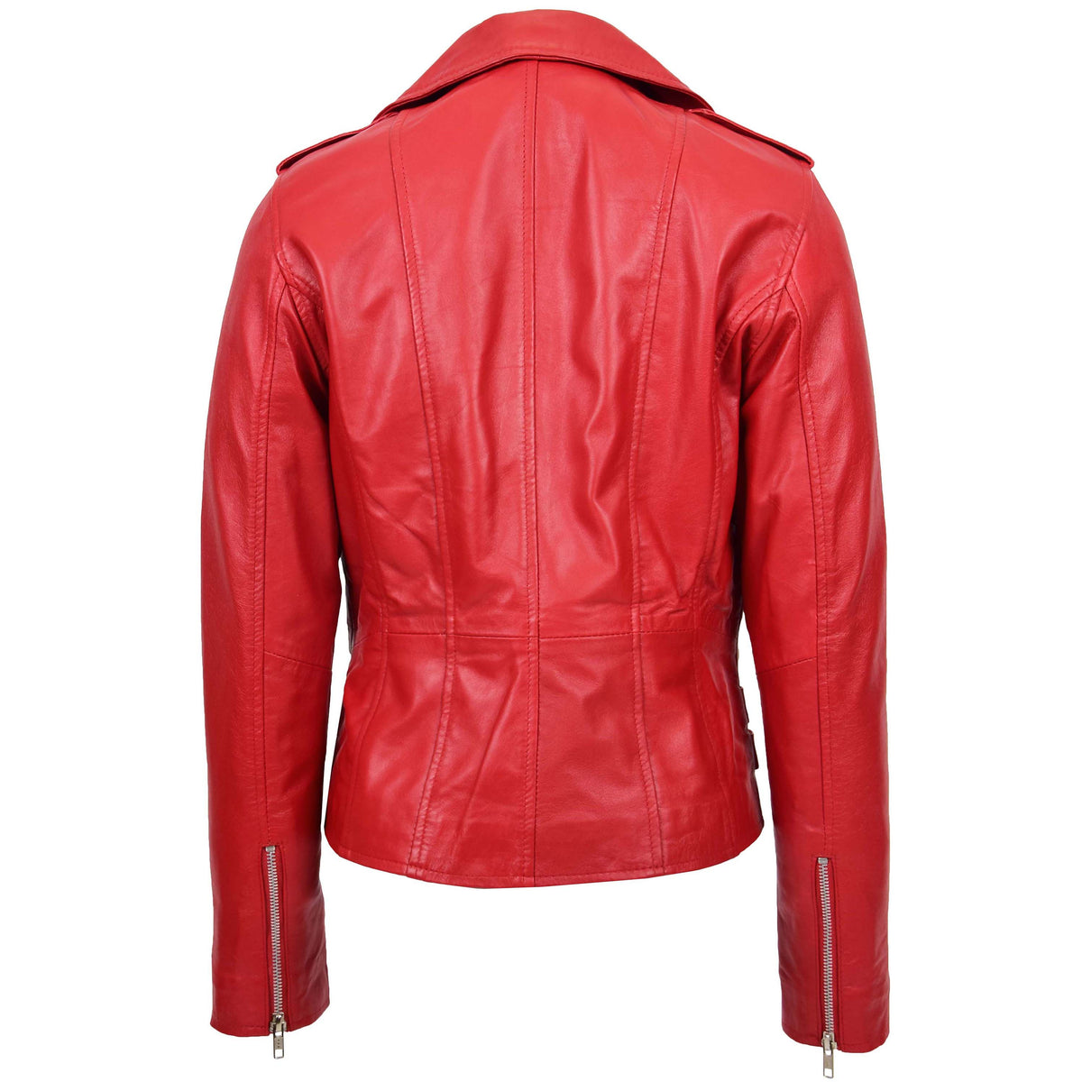 Womens Cross Zip Biker Leather Jacket Cara Red - genuine leather jacket in red with biker