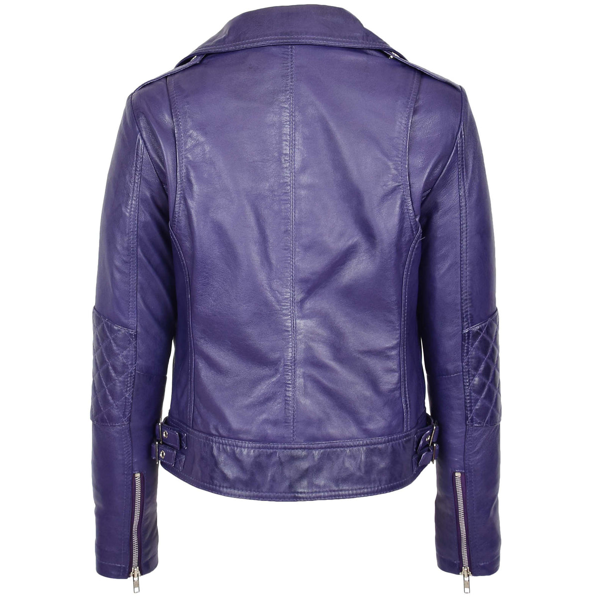 Womens Real Leather Biker Cross Zip Fashion Jacket Remi Purple - genuine leather jacket in purple with cross zip