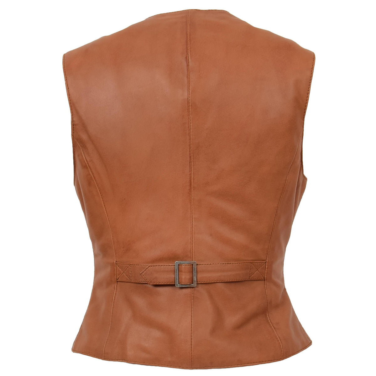 Womens Leather Classic Buttoned Waistcoat Rita Tan - genuine leather vest in tan with two outer pockets
