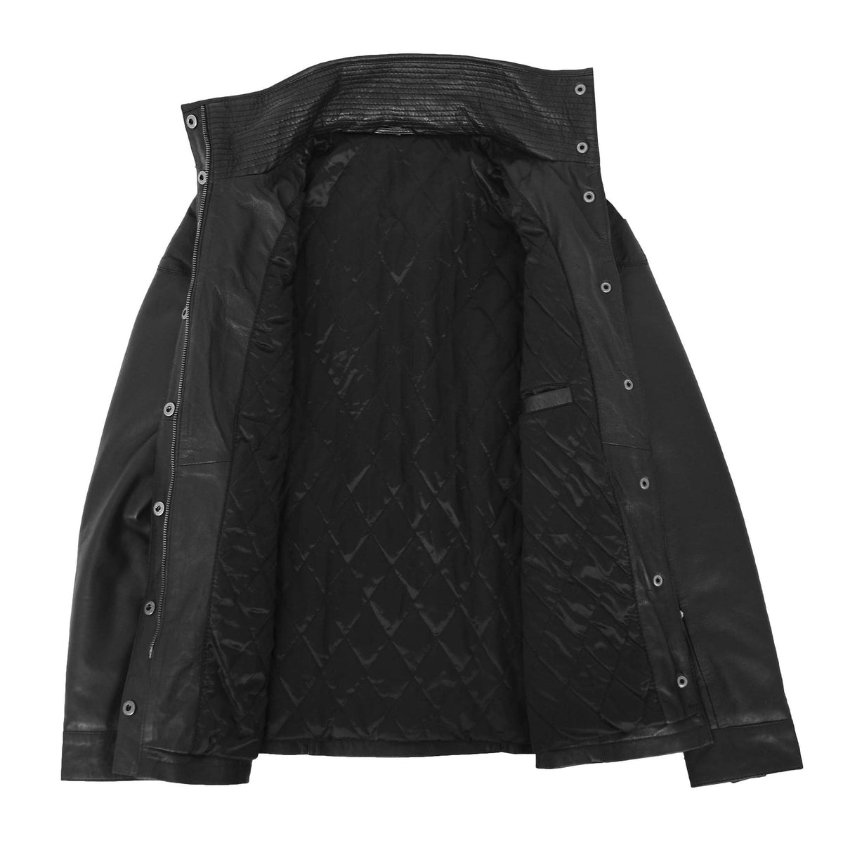 Womens Leather Coat with Detachable Hoodie Daisy Black - genuine leather coat in black with four outer pockets