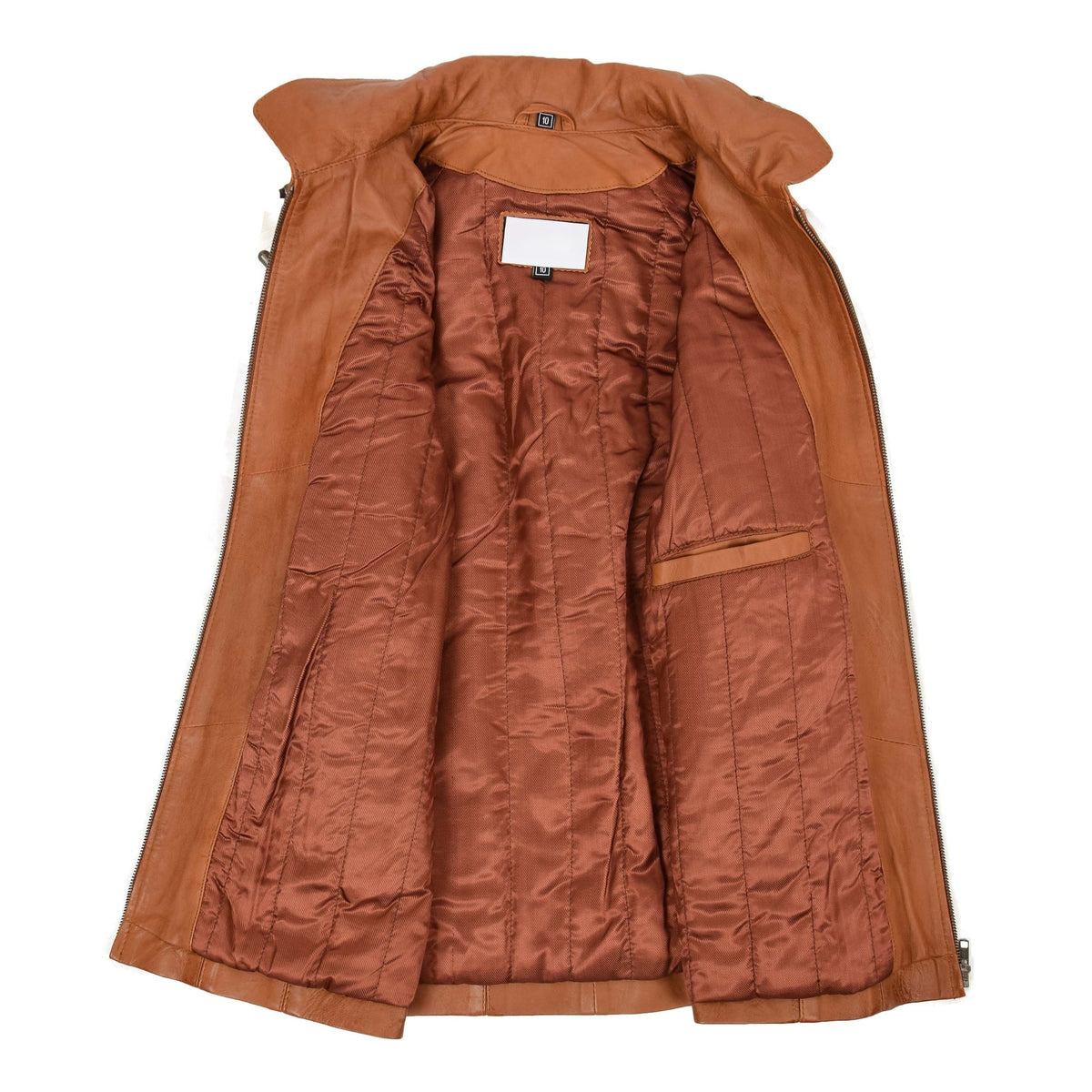Womens Leather Coat with Hoodie Jane Tan - genuine leather coat in tan with two outer pockets