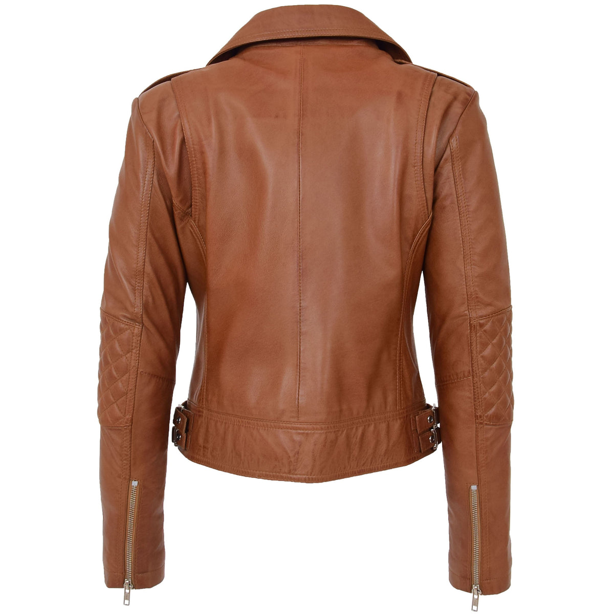 Womens Real Leather Biker Cross Zip Fashion Jacket Remi Tan - genuine leather jacket in tan with cross zip