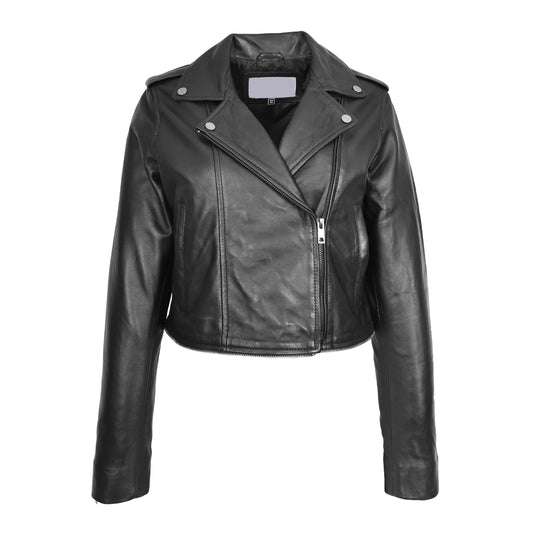 Womens Real Leather Biker Jacket 2-in-1 Cropped Style Bianca Green - genuine leather jacket in green with cropped