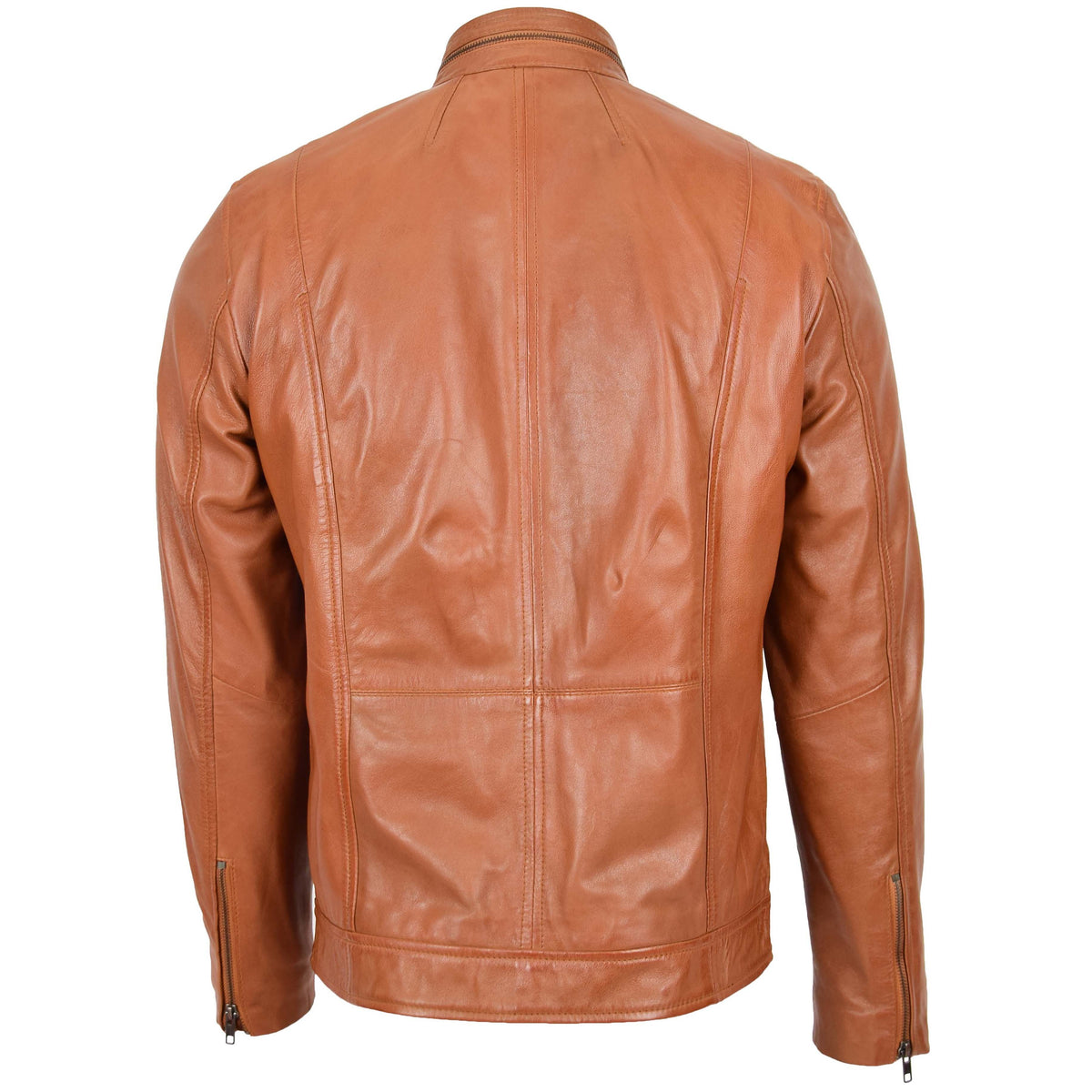 Mens Casual Biker Leather Jacket Jaime Tan - genuine leather jacket in tan with four outer pockets