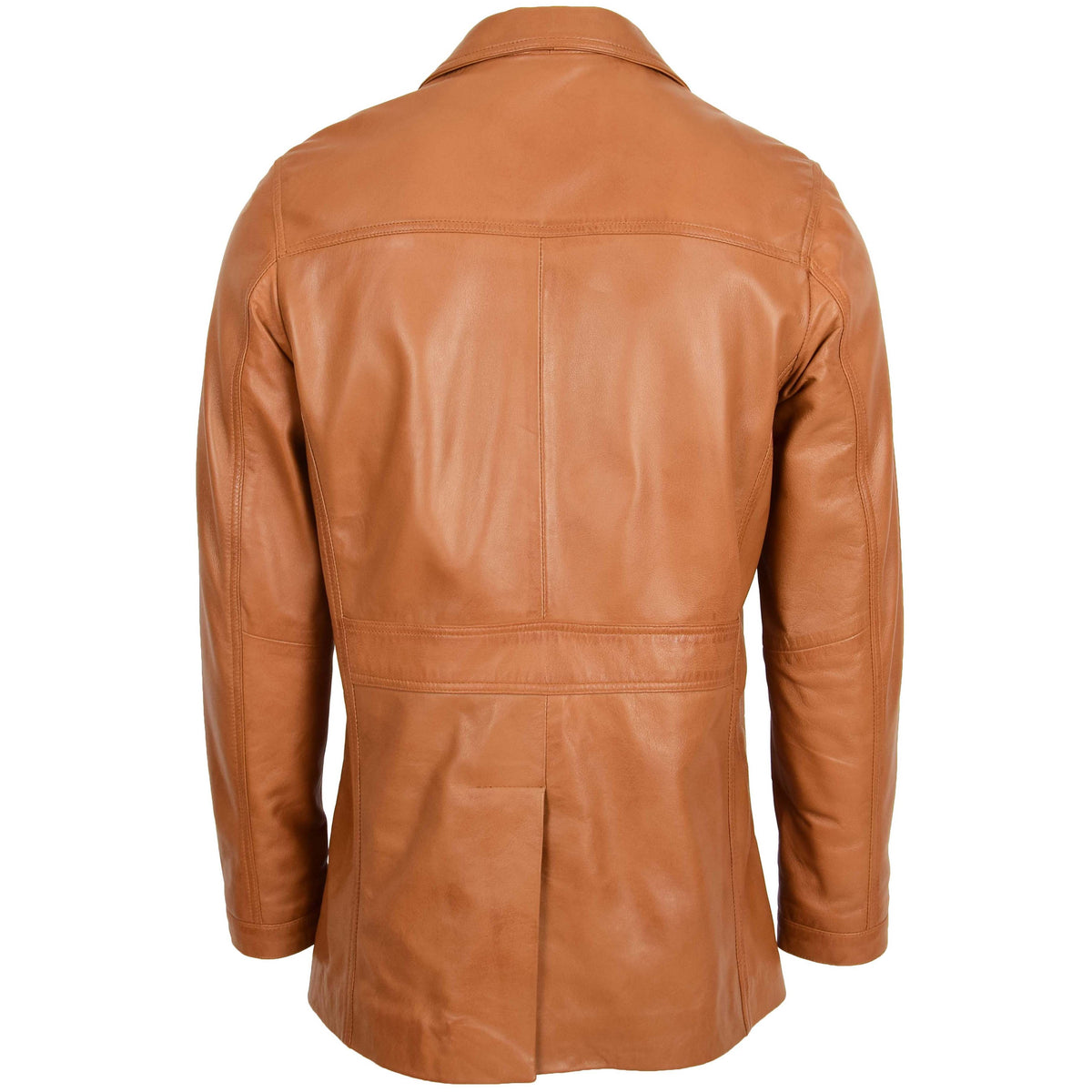 Mens Leather Reefer Buttoned Blazer Jacket Derek Tan - genuine leather jacket in tan with reefer