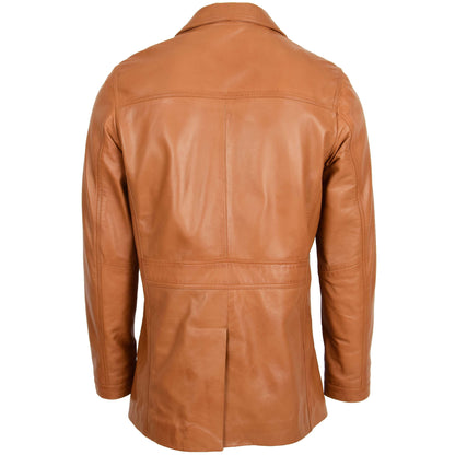 Mens Leather Reefer Buttoned Blazer Jacket Derek Tan - genuine leather jacket in tan with reefer