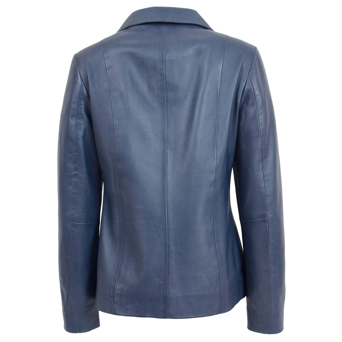 Womens Classic Zip Fastening Leather Jacket Julia Blue - genuine leather jacket in blue with two outer pockets