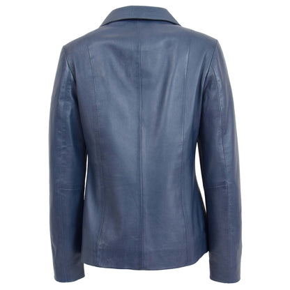 Womens Classic Zip Fastening Leather Jacket Julia Blue - genuine leather jacket in blue with two outer pockets