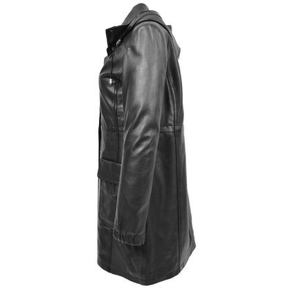 Womens 3/4 Length Leather Duffle Coat Kyra Black - genuine leather coat in black with 3/4 length