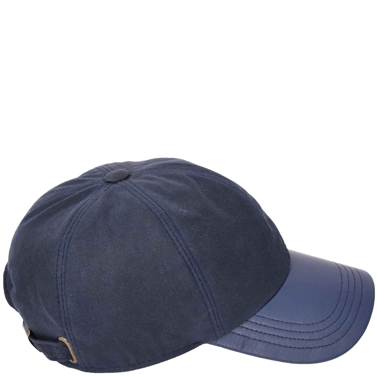 Classic Hat Leather Canvas Baseball Cap Blue - genuine leather baseball cap in blue with 2.5" brim/ bill length