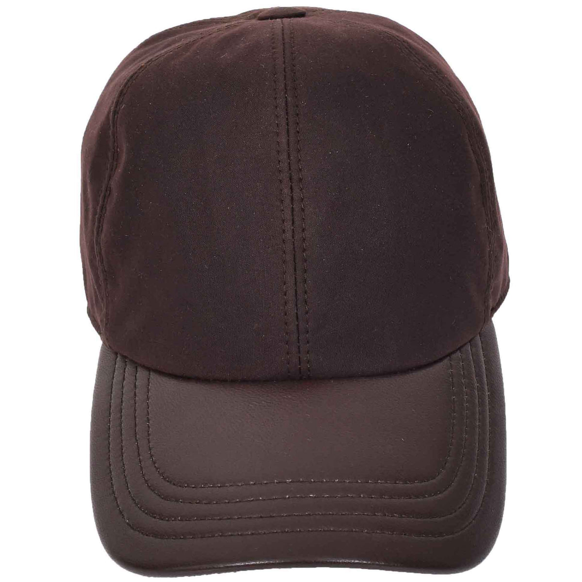 Classic Hat Leather Canvas Baseball Cap Brown - genuine leather baseball cap in brown with polyester lining