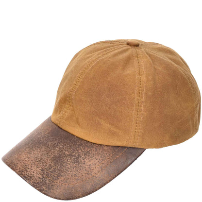 Classic Hat Leather Canvas Baseball Cap Tan - genuine leather baseball cap in tan with 2.5" brim/ bill length