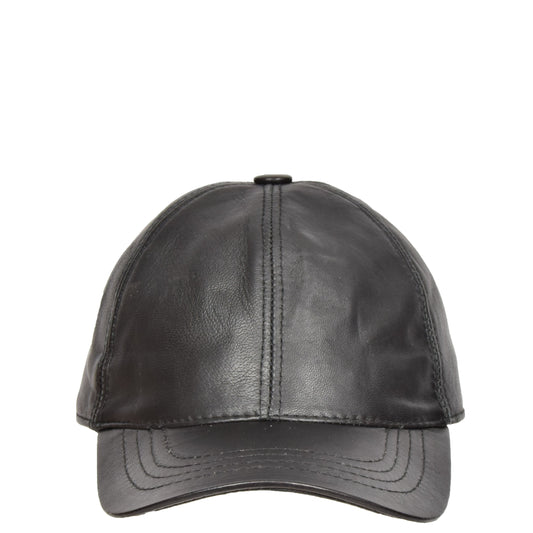 Classic Leather Baseball Cap Black - genuine leather baseball cap in black with 2.5" brim/ bill length
