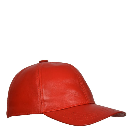 Classic Leather Baseball Cap Red - genuine leather baseball cap in red with one size sizing