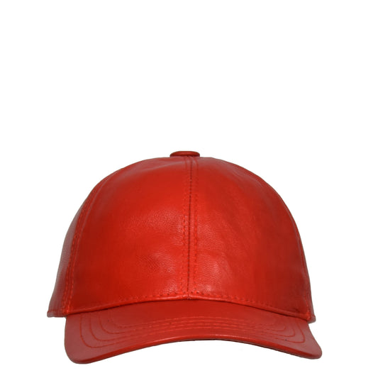 Classic Leather Baseball Cap Red - genuine leather baseball cap in red with 2.5" brim/ bill length