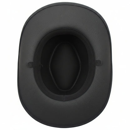 Cowboy Western Genuine Leather Hat Black - genuine leather cowboy hat in black with 100% genuine leather - 2.5 inches wide brim