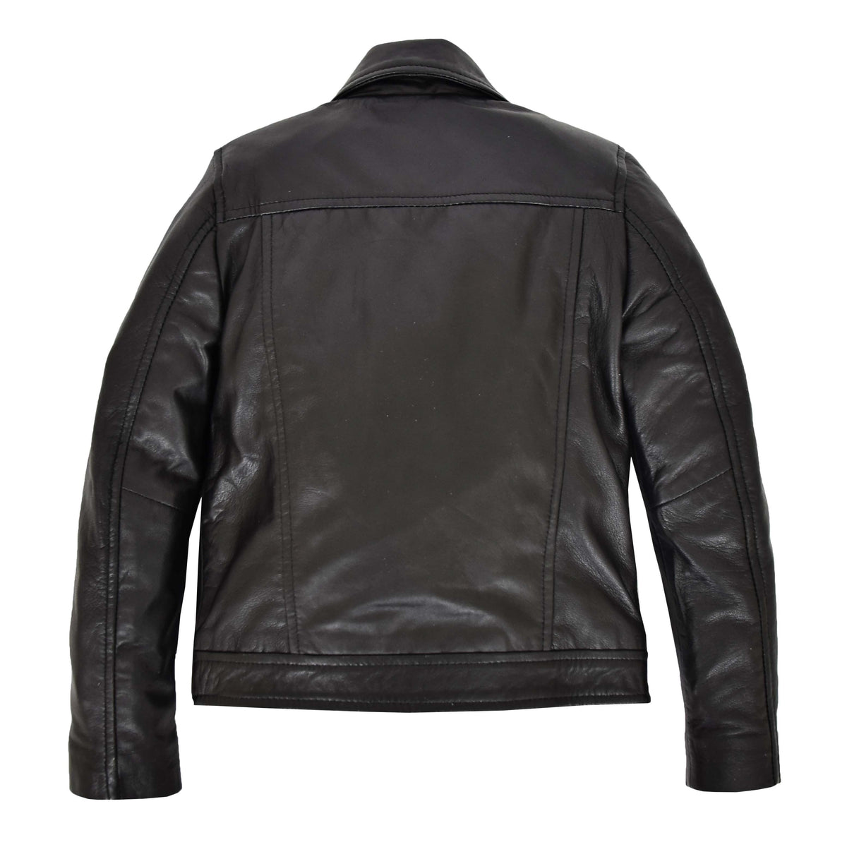 Girls Real Leather Cross Zip Biker Style Jacket Emily Black - genuine leather jacket in black with biker