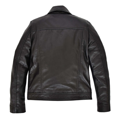 Girls Real Leather Cross Zip Biker Style Jacket Emily Black - genuine leather jacket in black with biker