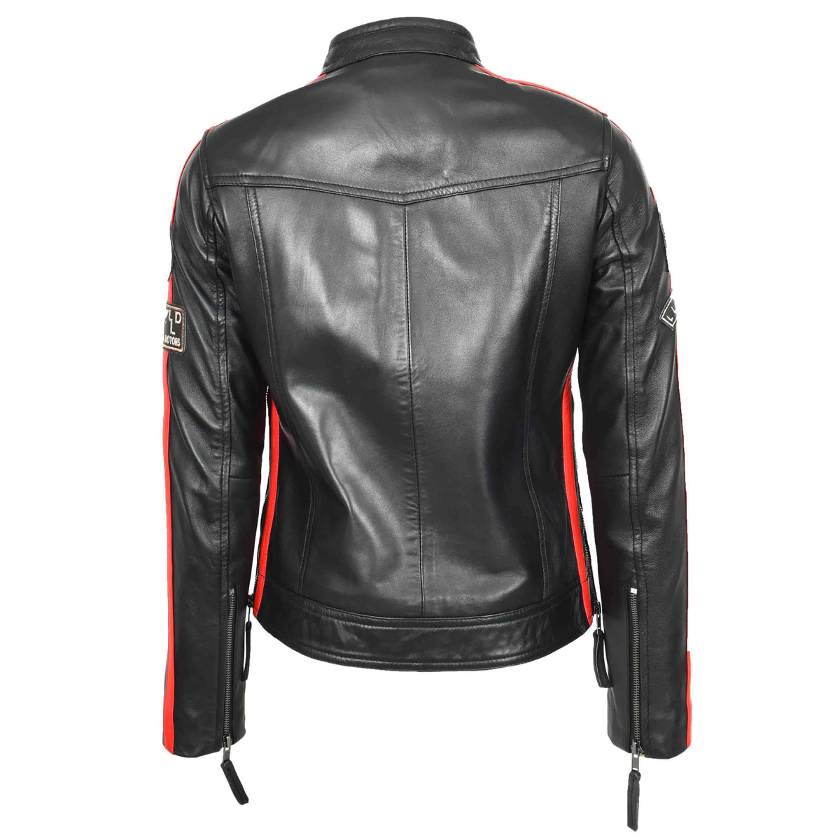 Ladies Leather Cafe Racer Biker Jacket Motorcycle Badges Rosa Black - genuine leather jacket in black with badges