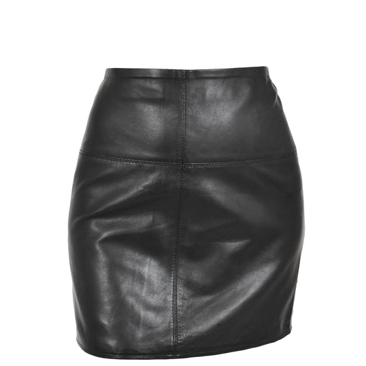 Ladies Leather 16inch Mini Length Pencil Skirt SKT5 Black - genuine leather pencil skirt in black