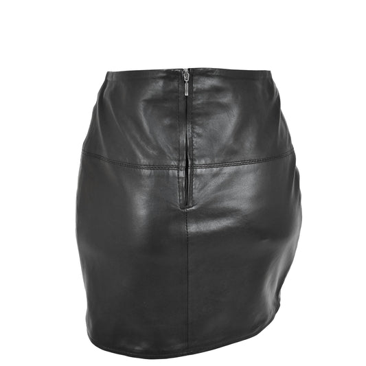 Ladies Leather 16inch Mini Length Pencil Skirt SKT5 Black - genuine leather pencil skirt in black