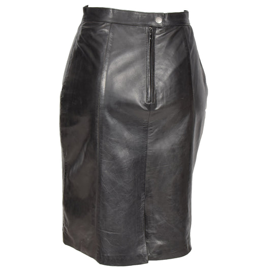 Ladies Leather 22inch Long Knee Length Pencil Skirt SKT1 Black - genuine leather pencil skirt in black