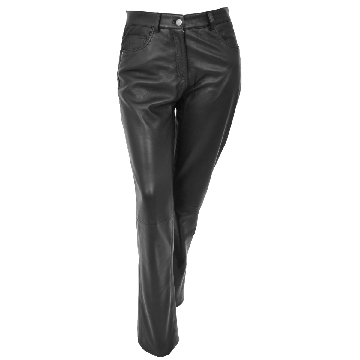 Ladies Leather Slim Fit Trousers Black - genuine leather trousers in black