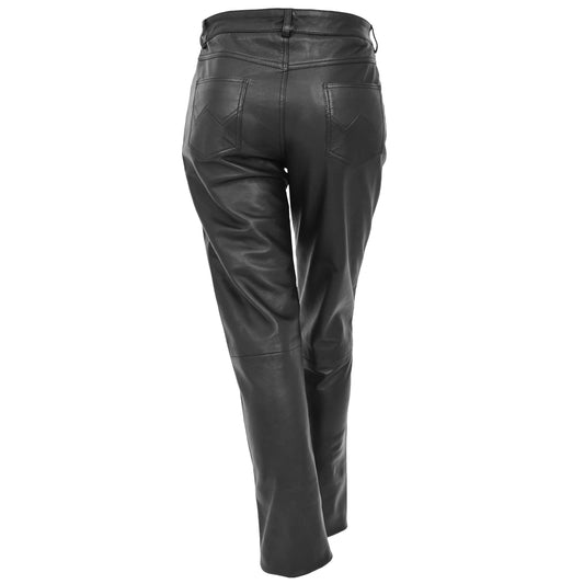 Ladies Leather Slim Fit Trousers Black - genuine leather trousers in black
