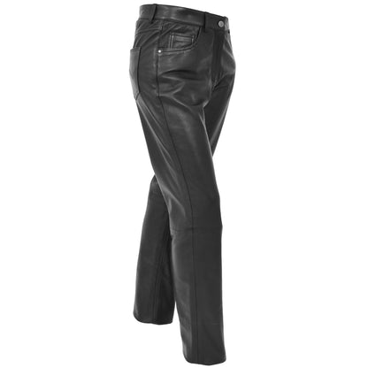 Ladies Leather Slim Fit Trousers Black - genuine leather trousers in black